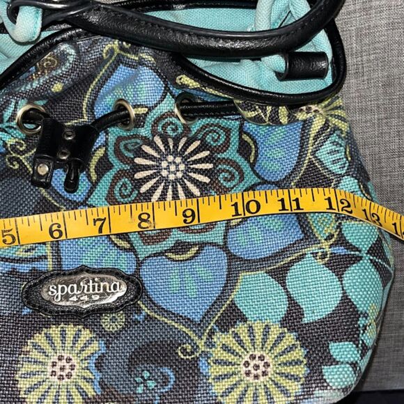 Spartina 449 Mod Black Blue Green Retro Flower Pattern Bucket Bag - Picture 9 of 9
